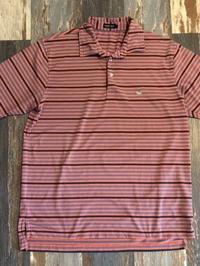 Southern Marsh Polo Shirt XL Pink Blue Striped Performance Golf Stretch Preppy